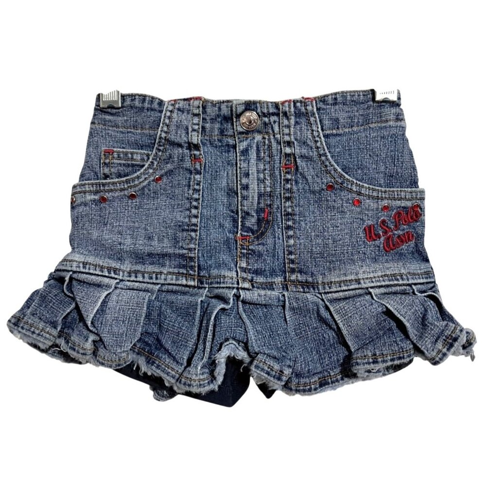 Y2K U.S. Polo Assn. Embellished Denim Skort Pleated Hem Embroidered Logo 3T‎